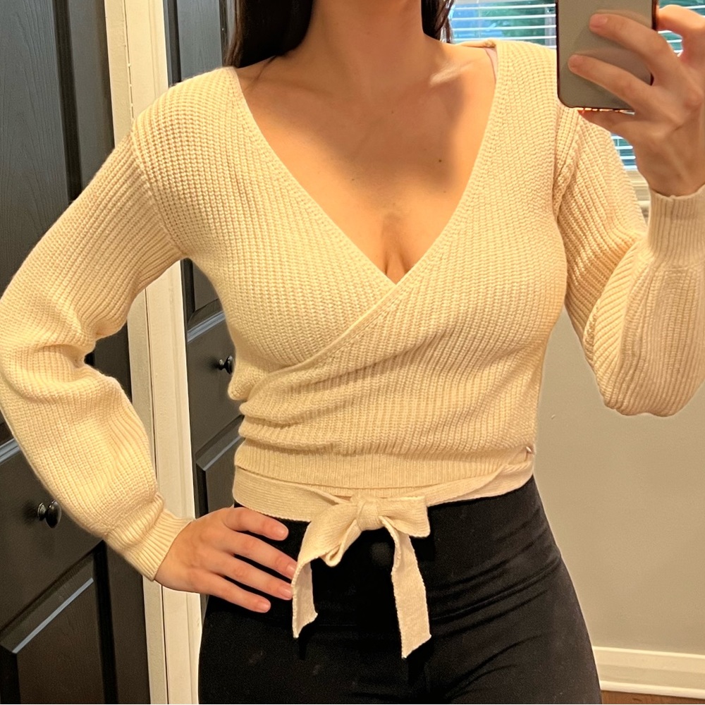 REPOSH: Cream Wrap Knit Top